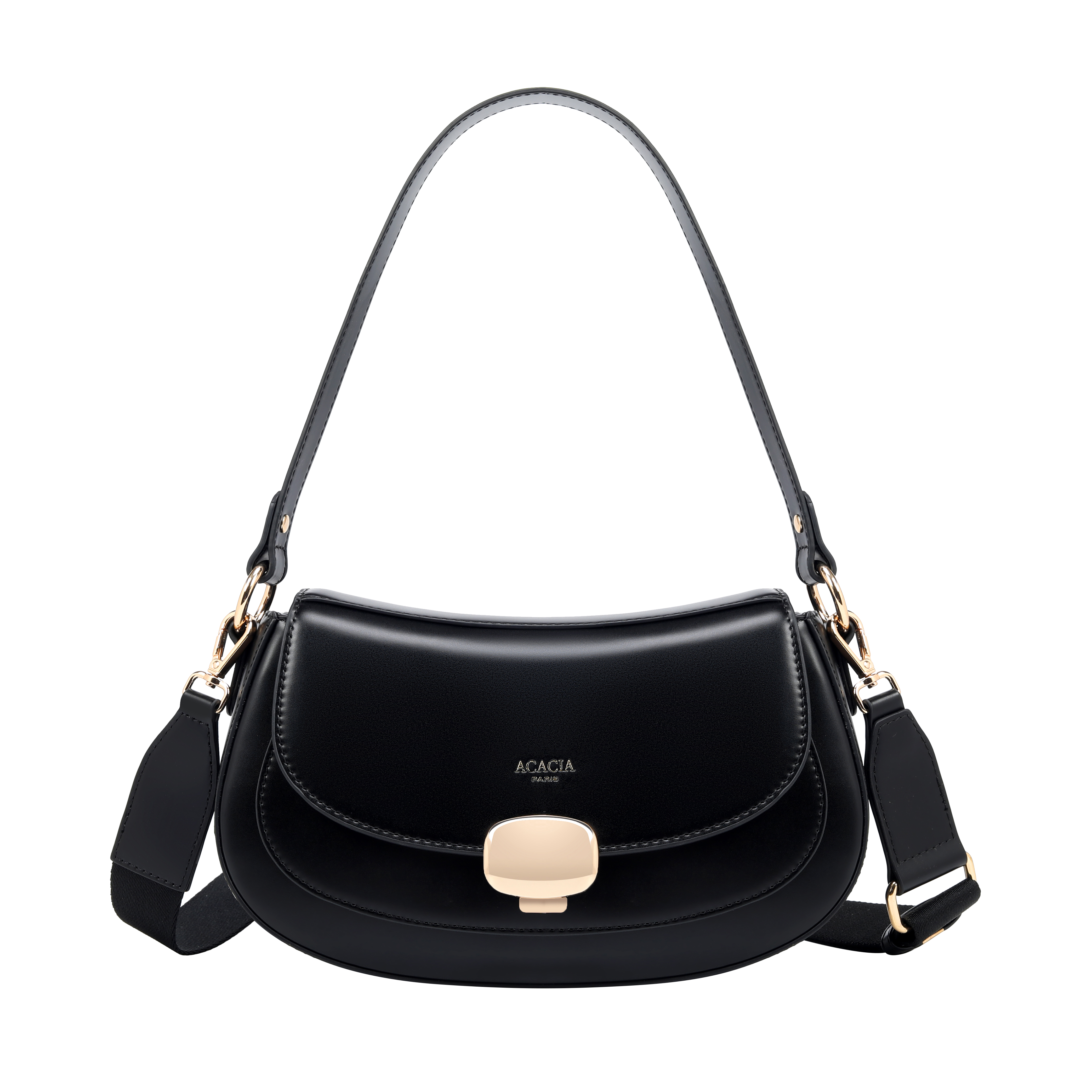 Grace Black Gold Clasp Saddle Bag