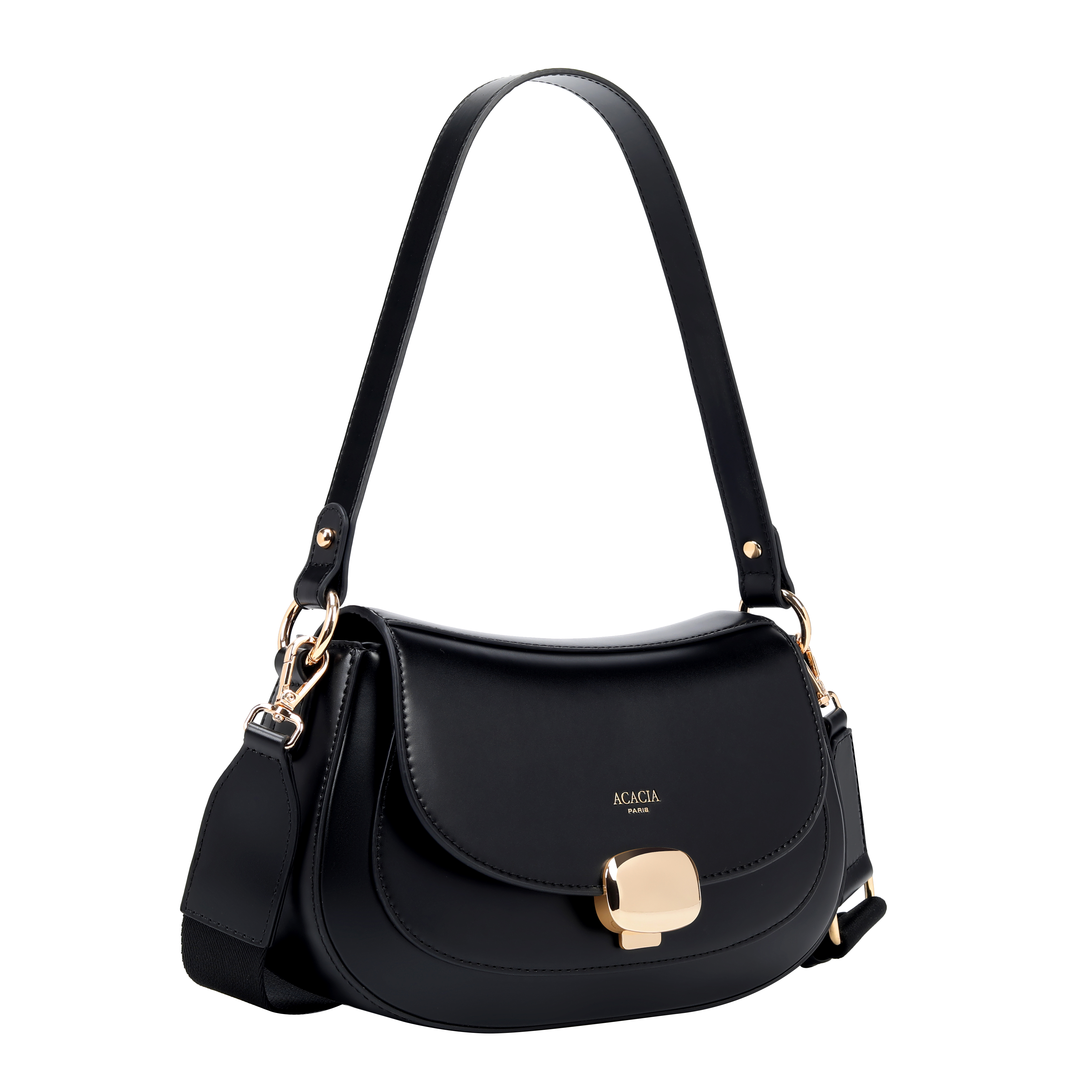 Grace Black Gold Clasp Saddle Bag