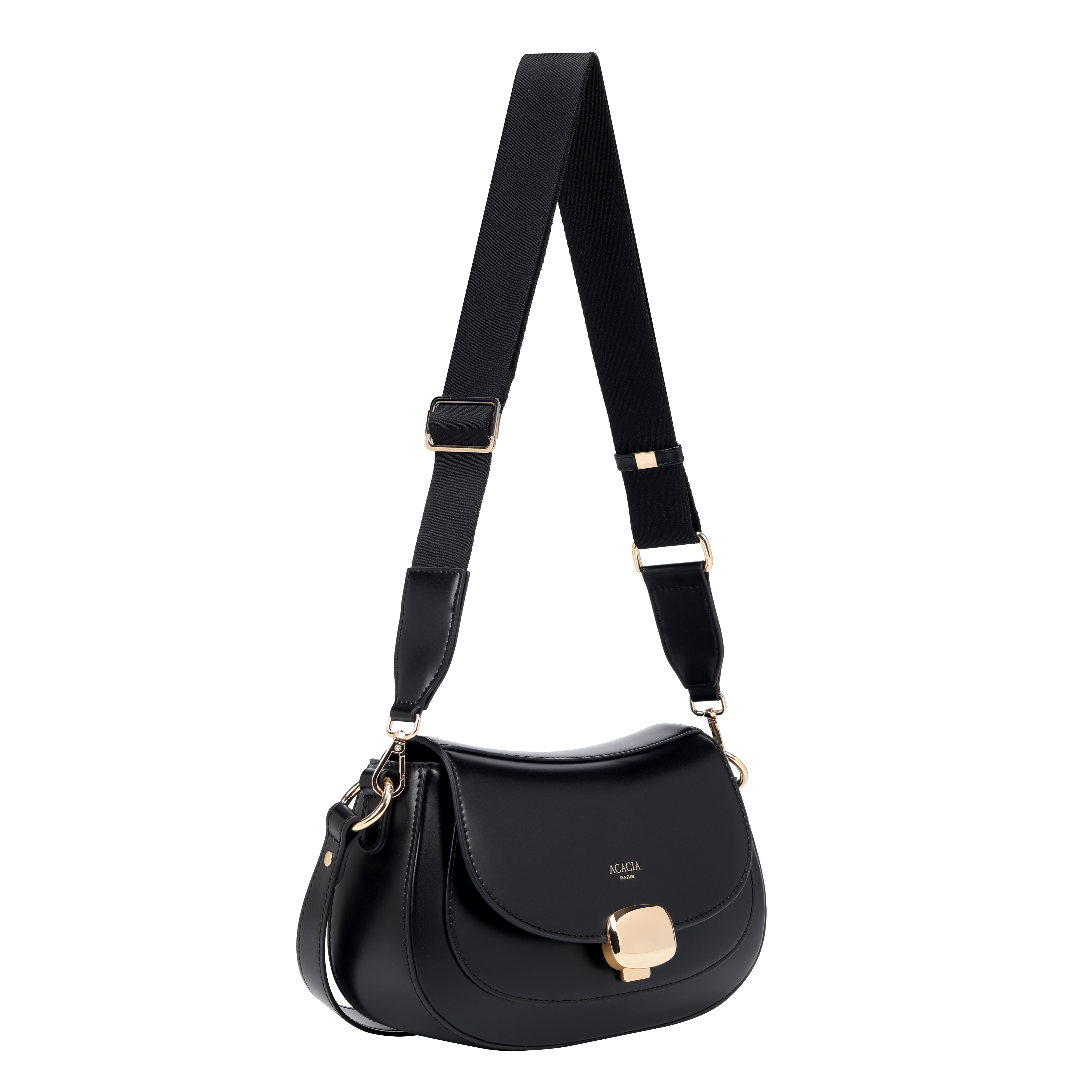 Grace Black Gold Clasp Saddle Bag