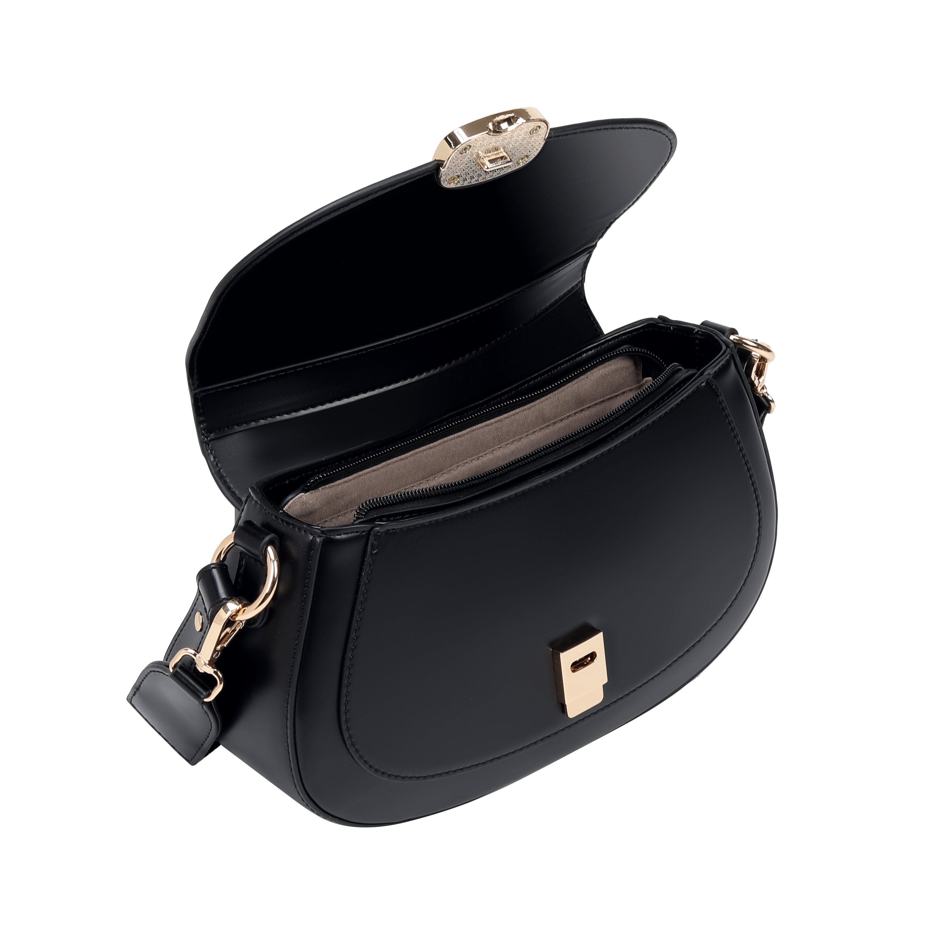 Grace Black Gold Clasp Saddle Bag