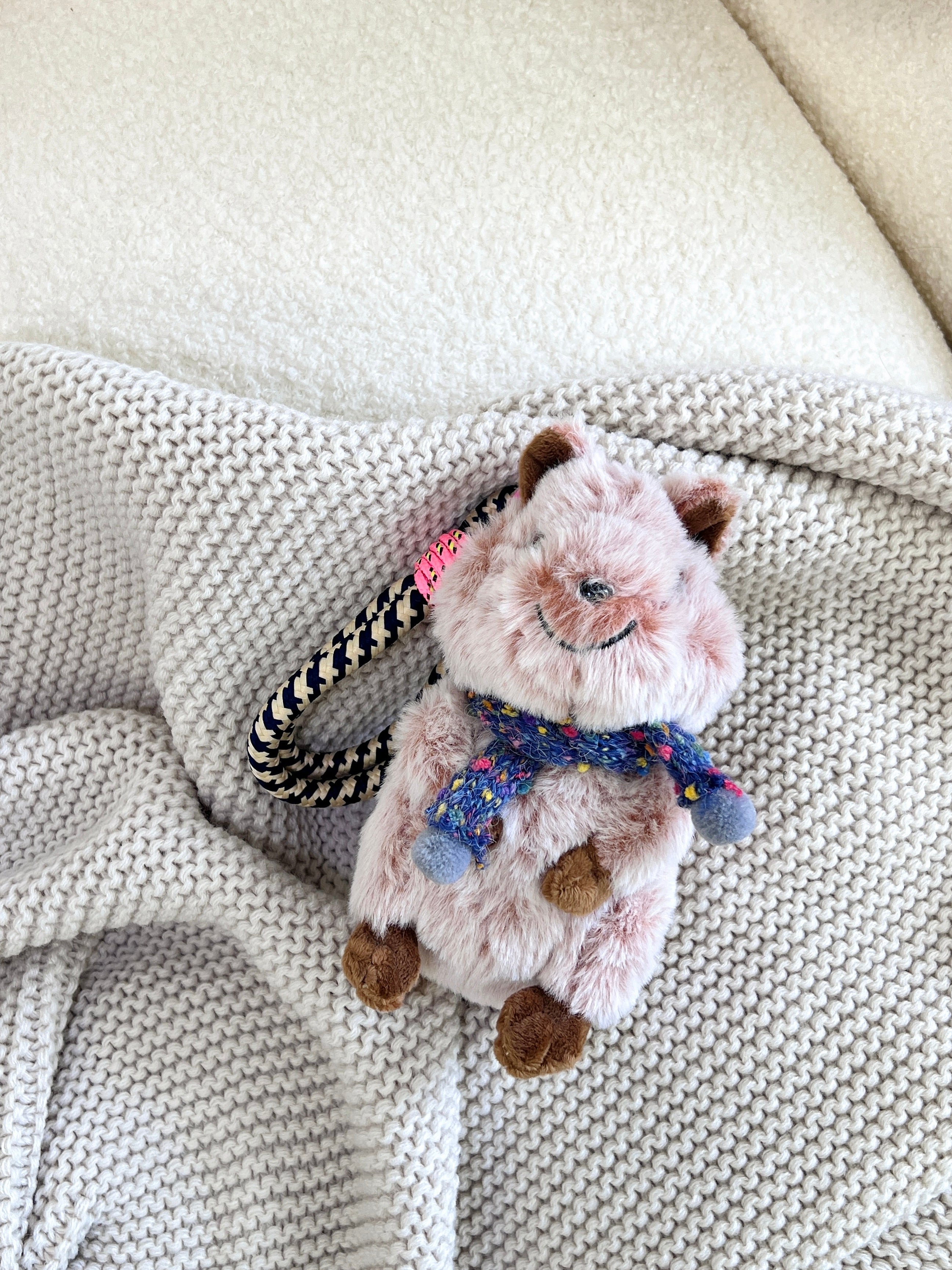 Hand-Knitted Capybara with Blue Scarf Bag Charm