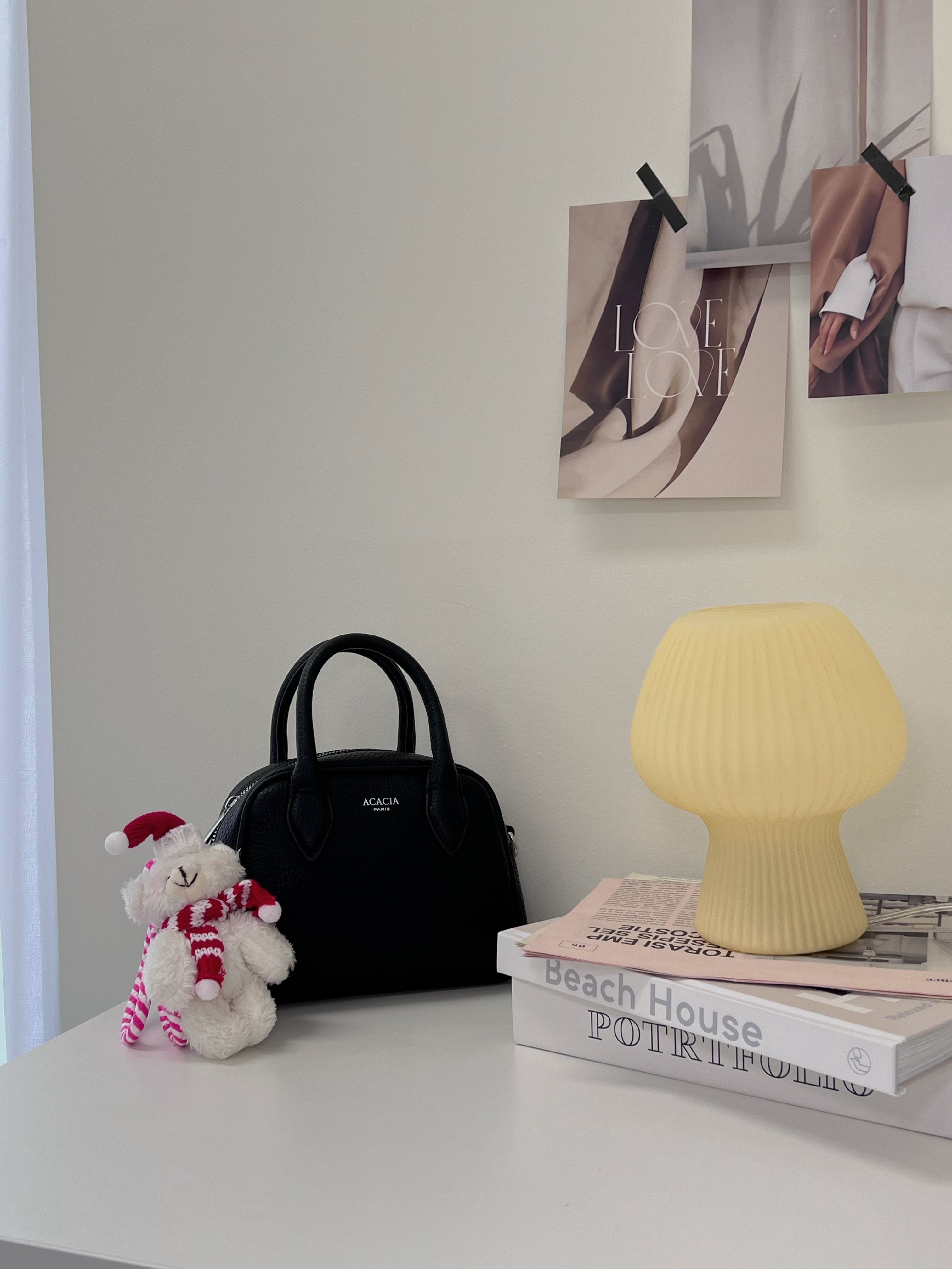 Hand-Knitted White Teddy Bear with Christmas Hat & Scarf Bag Charm