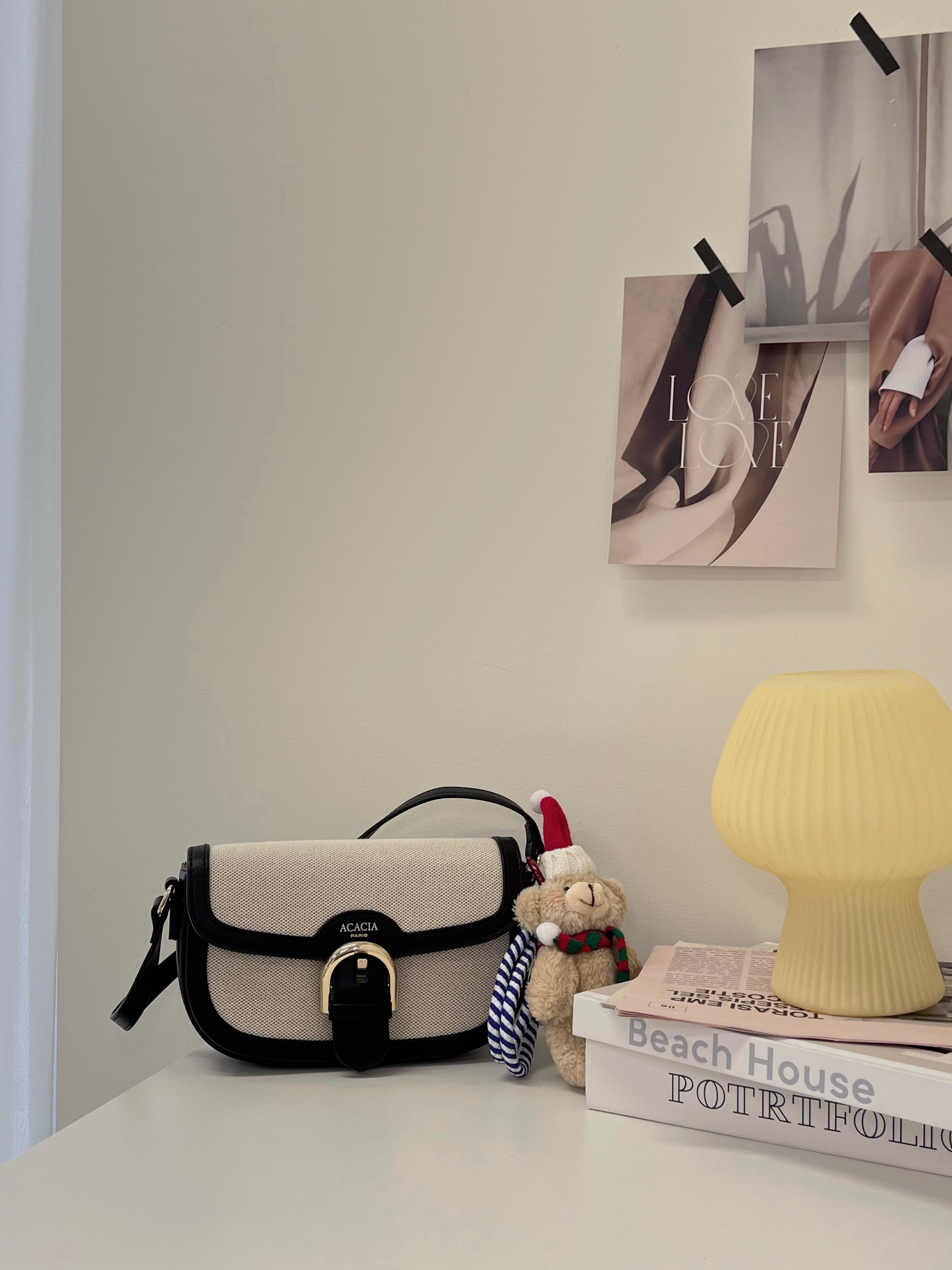 Hand-Knitted Brown Teddy Bear with Christmas Hat & Scarf Bag Charm