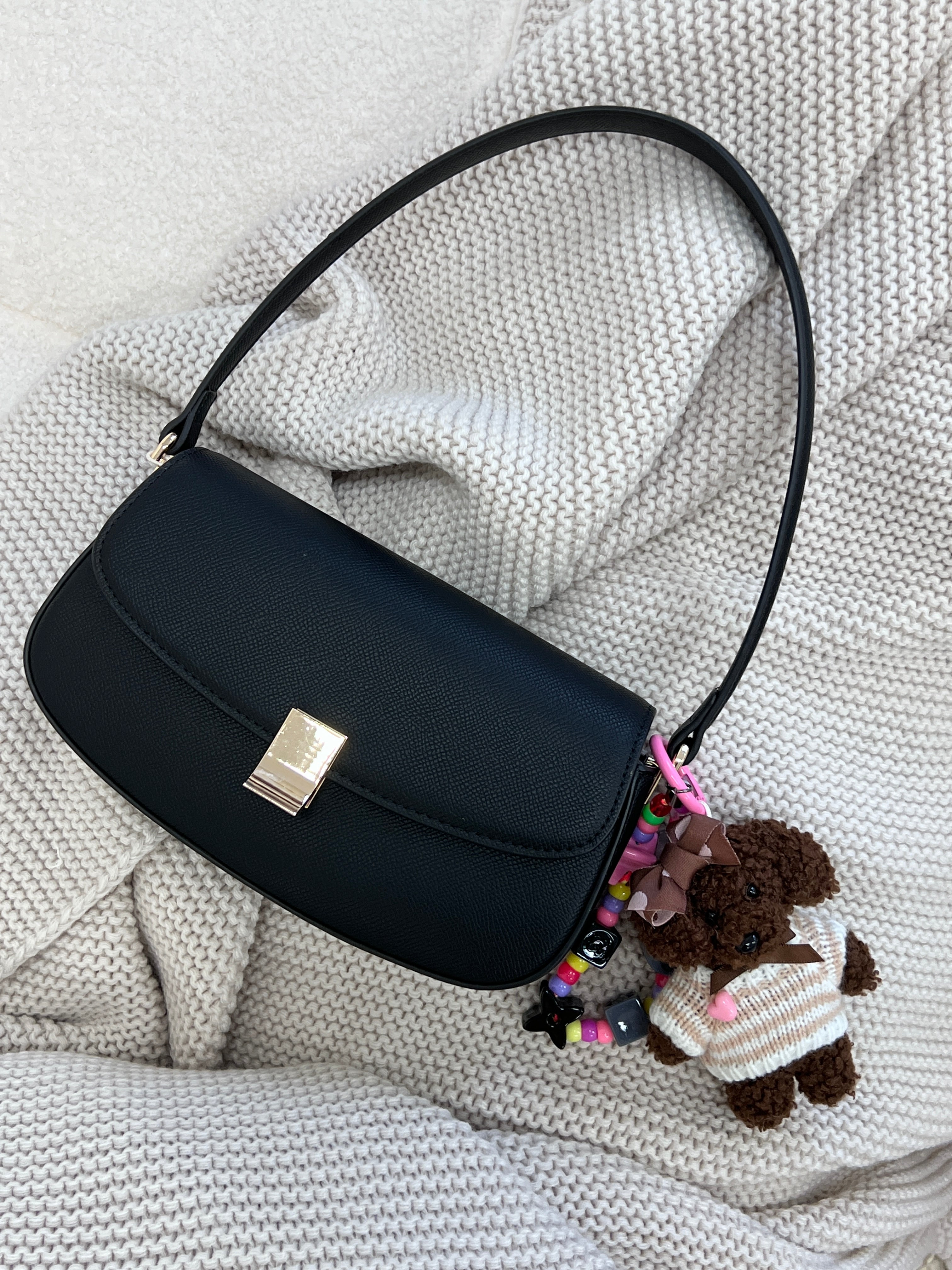 Hand-Knitted Brown Bow Teddy Dog Bag Charm