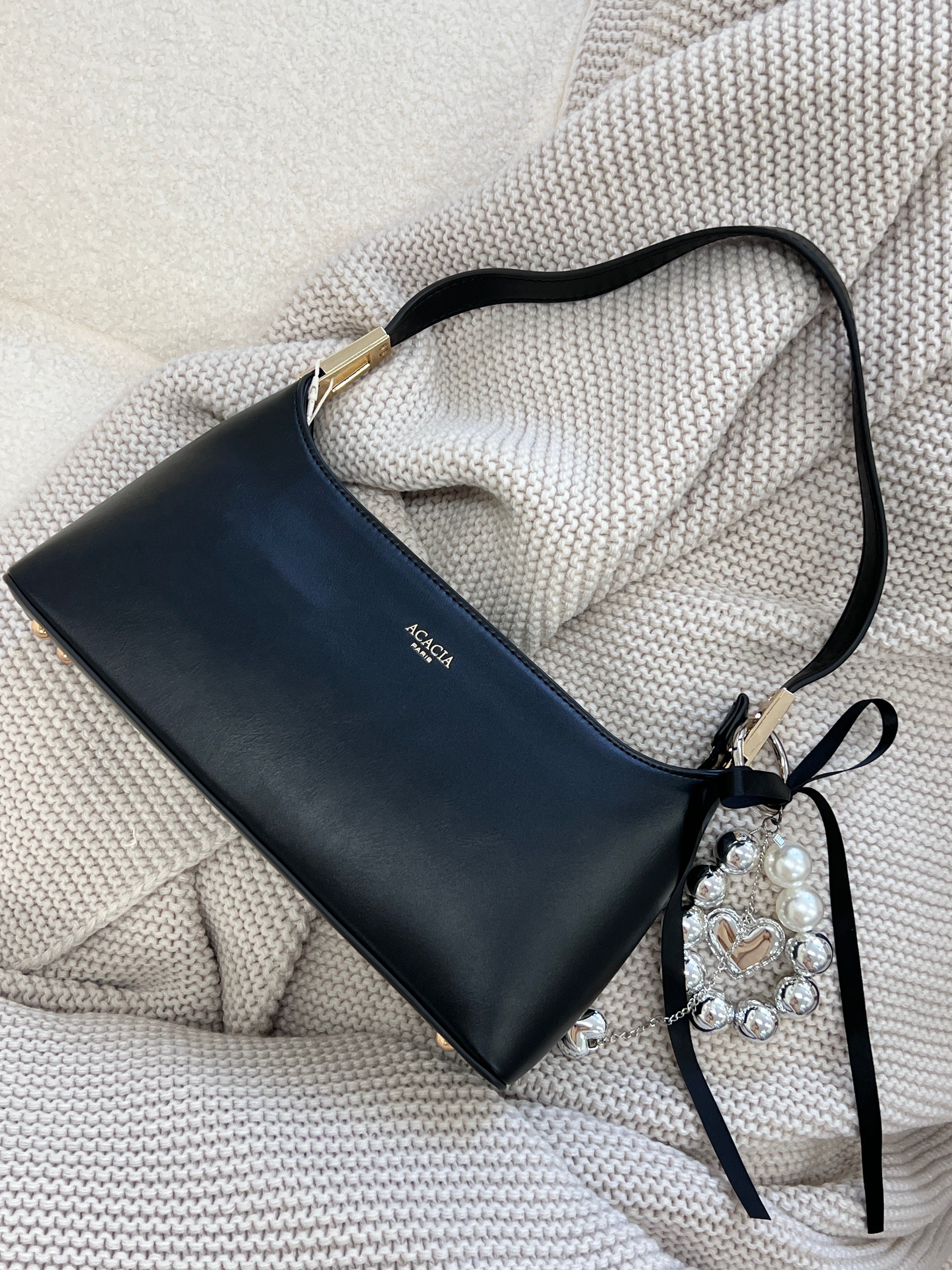 Faux Pearl Bow Metal Silver Heart Pendant Bag Charm