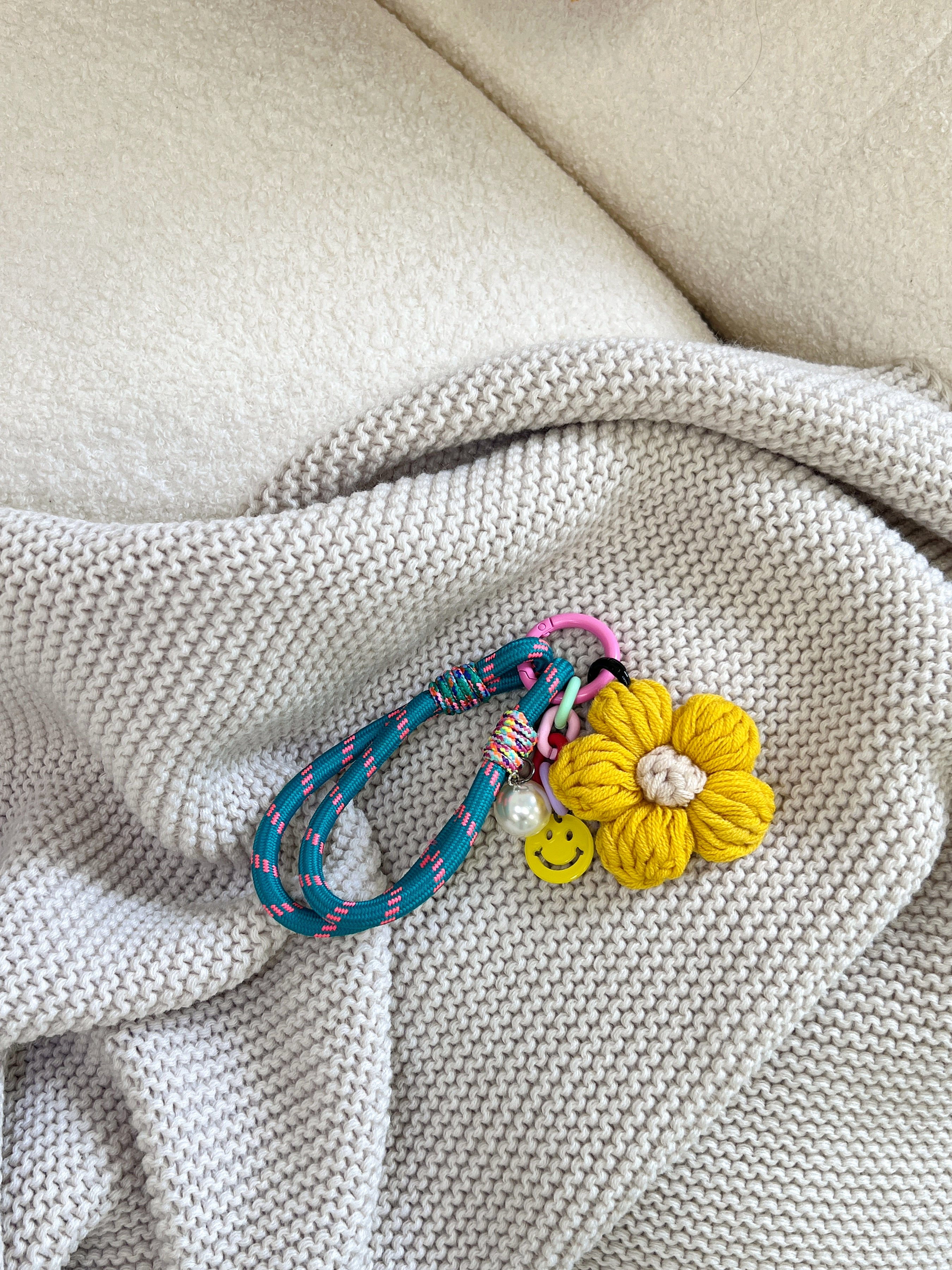 Hand-Knitted Yellow Flower Bag Charm
