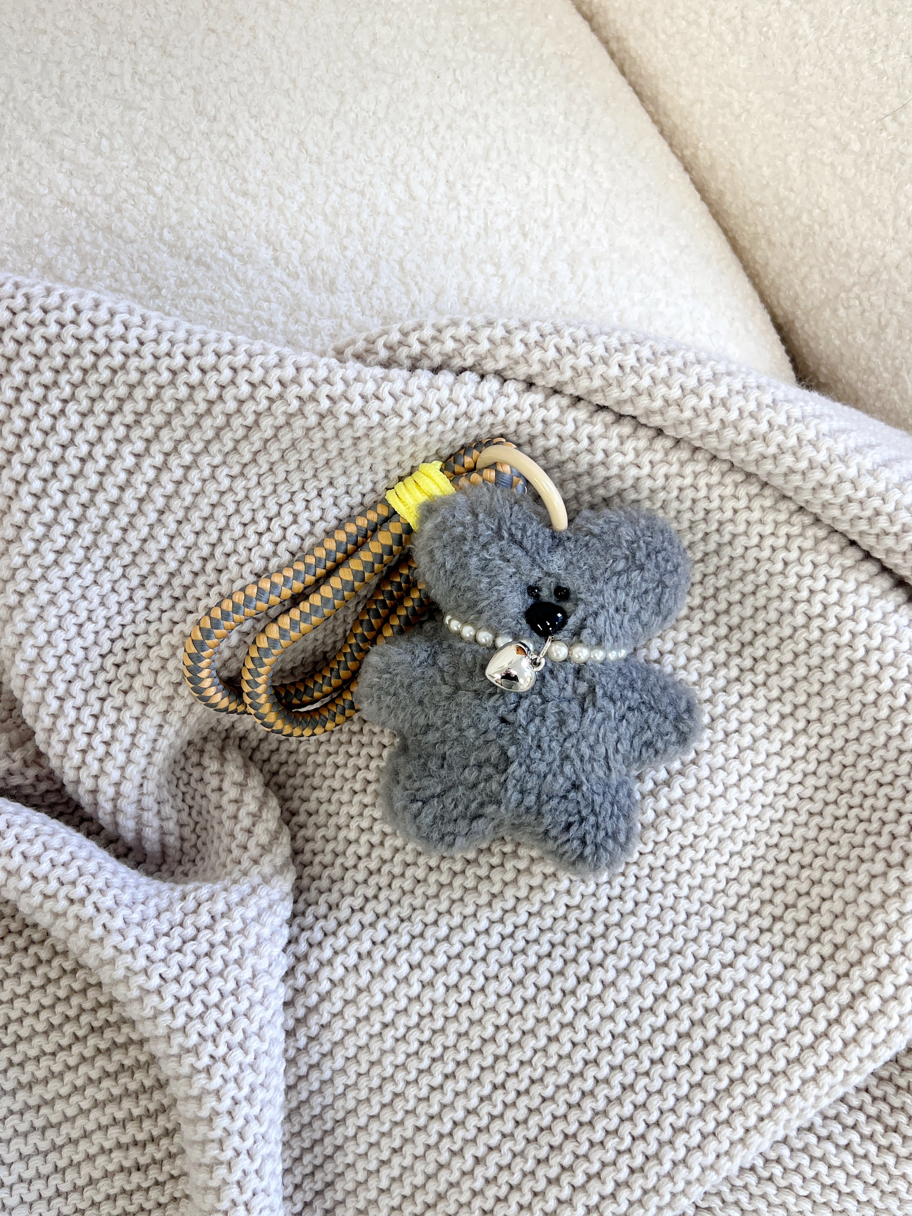Handmade Grey Koala with Heart Necklace Bag Charm