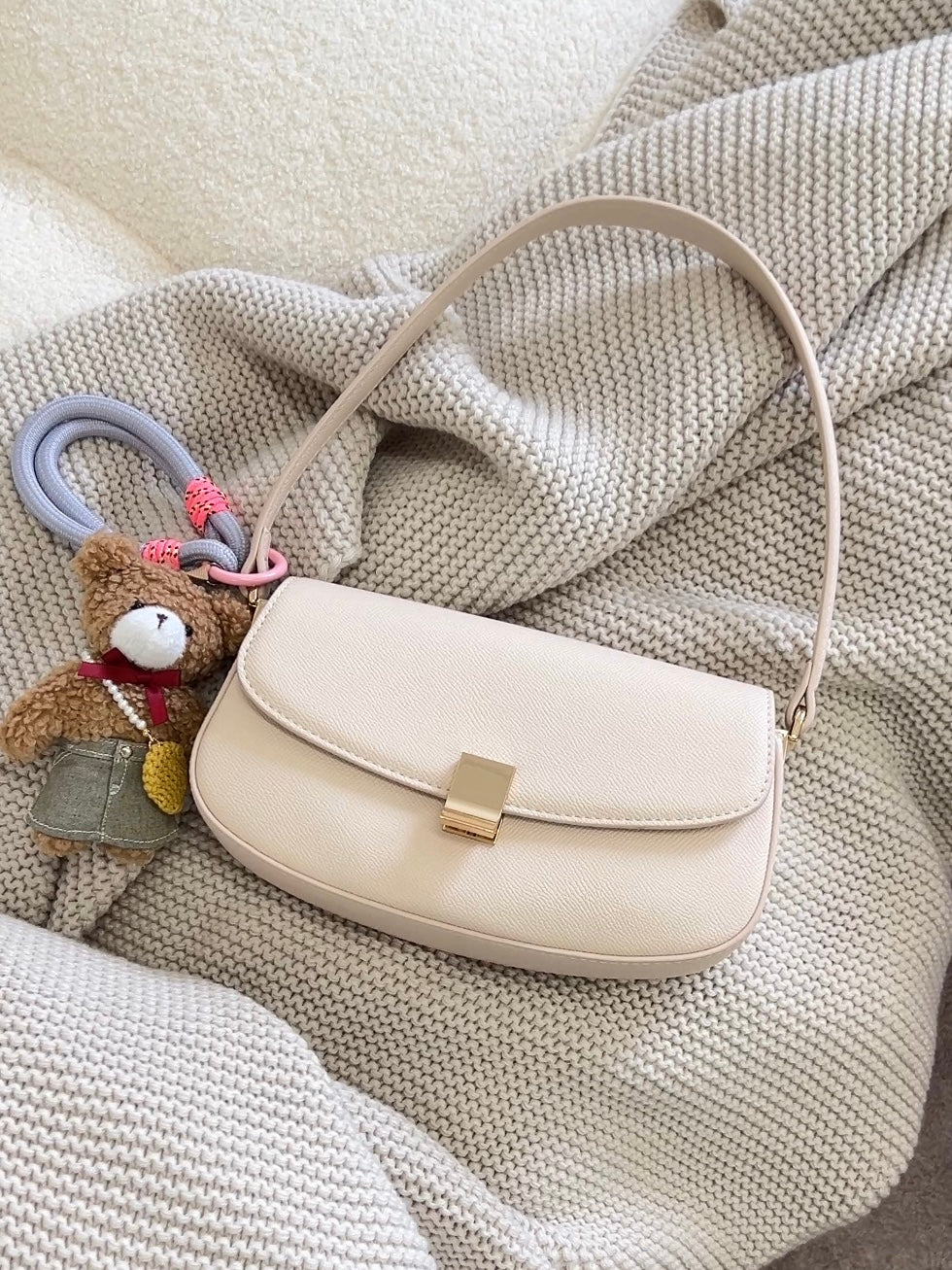 Hand-Knitted Grey Denim Skirt Teddy Bear Bag Charm