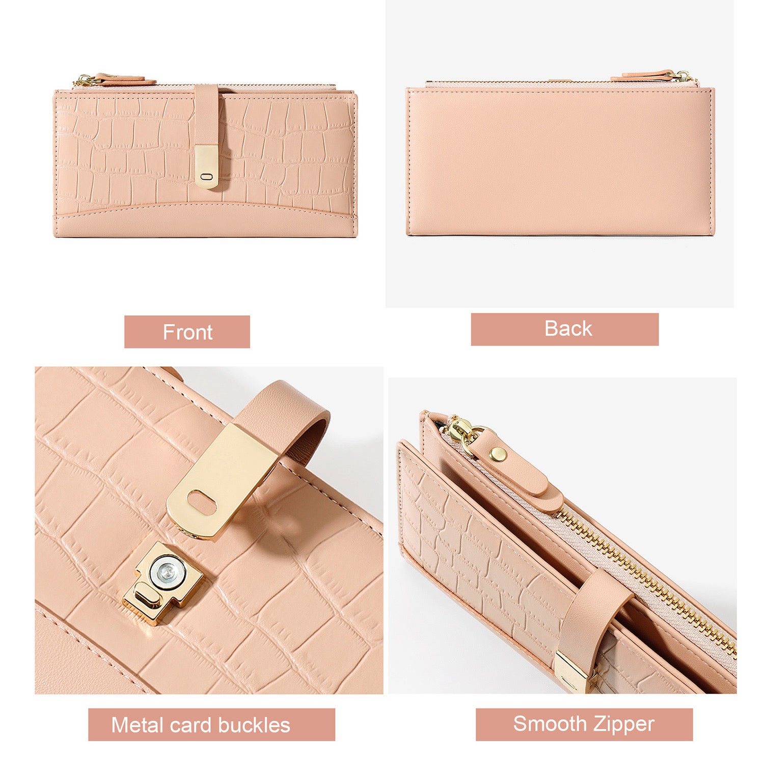 Daphne Pink Texture Zip Fold Wallet